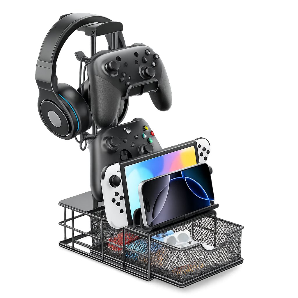 Gaming Headphone Stand with Drawer, Desk Organizer & Controller Holder