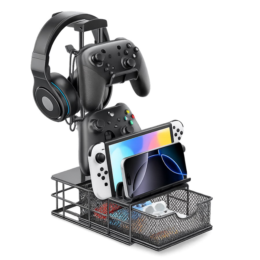 Gaming Headphone Stand with Drawer, Desk Organizer & Controller Holder