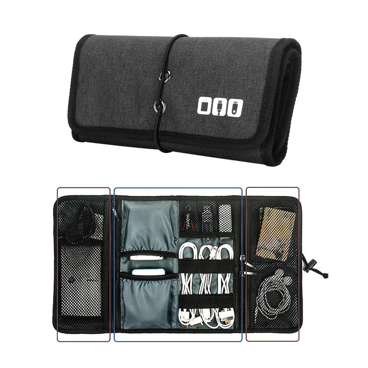 Travel Cable & Charger Organizer Bag – Electronic Accessories Cord Pouch & Roll-Up Tech Carrying Case