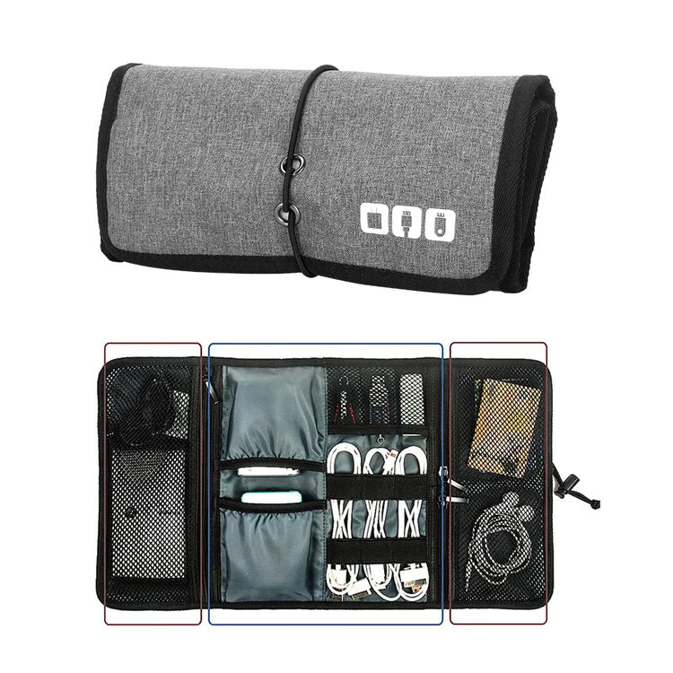 Travel Cable & Charger Organizer Bag – Electronic Accessories Cord Pouch & Roll-Up Tech Carrying Case