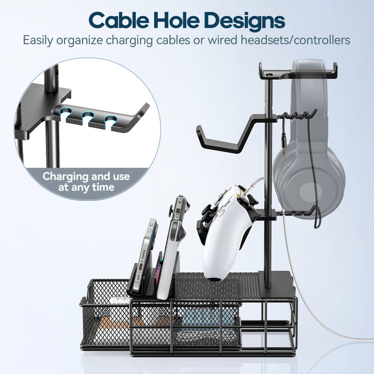 Gaming Headphone Stand with Drawer, Desk Organizer & Controller Holder