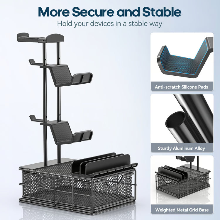Gaming Headphone Stand with Drawer, Desk Organizer & Controller Holder