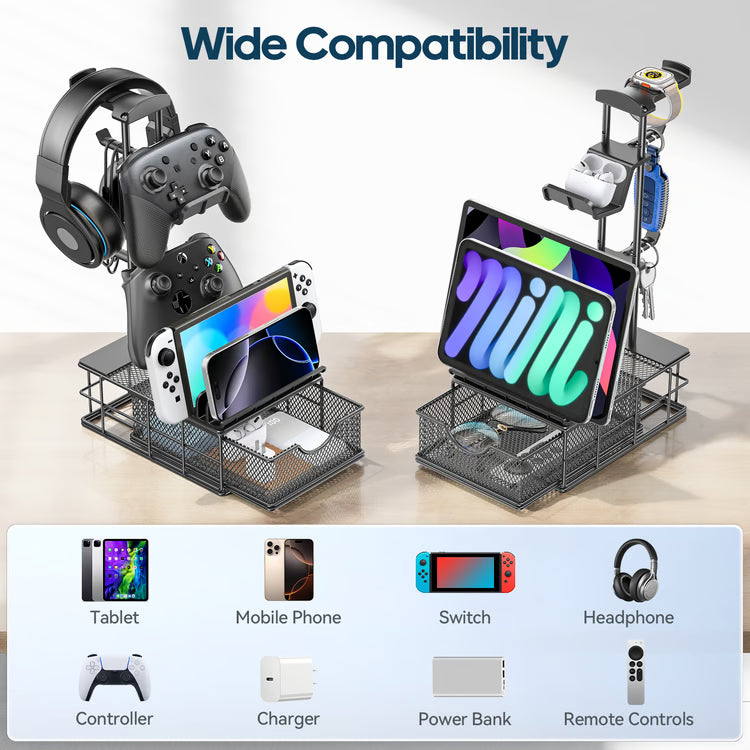 Gaming Headphone Stand with Drawer, Desk Organizer & Controller Holder