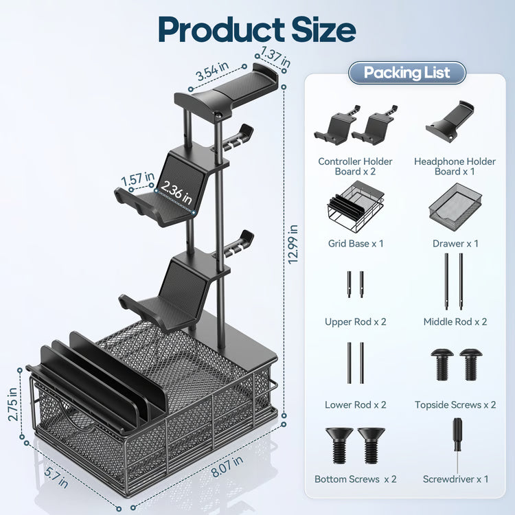 Gaming Headphone Stand with Drawer, Desk Organizer & Controller Holder